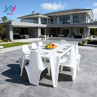 Ensemble de table et chaises de salle à manger 6 pièces en fibre de verre blanche, convertible, durable, avec dossier croisé, style moderne et luxueux, pour maison, hôtel, villa