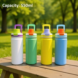 Bouteille d'eau isotherme en acier inoxydable de 550 ml avec couvercle et poignée pour les voyages en plein air - Product Image 1