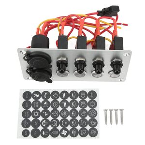 Marine Boat <strong>Switch</strong> Panel, Rocker <strong>Switch</strong> Panel 4 Gang <strong>Push</strong> <strong>Button</strong> <strong>Switch</strong> Panel with Circuit Breakers Cigarette Lighter Socket USB - Product Image 5