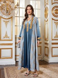 Ramadan 2 pièces paillettes Dubai Abayas arabe tuniques manches chauve-souris robes <span class=keywords><strong>pour</strong></span> femmes Gala deux pièces marocain élégant Kebaya Robe - Product Image 4