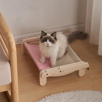 Hamac pour chat rectangulaire en bois, design respirant, couleur naturelle, lavage à la main, options de fixation au sol ou en fenêtre, direct usine