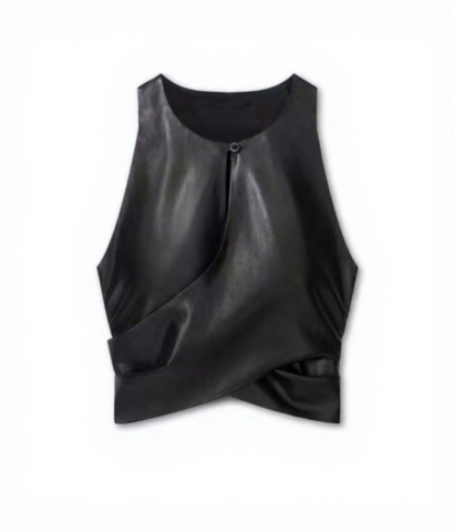 New Design Women's Clothing Solid Color Slim Sexy Modern Sleeveless Leather Vest Women
