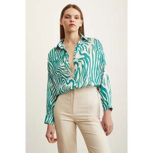 Camisa de Satén con Estampado de Cebra para Mujer, Verde, con Botones, Blusa Informal para Uso Diario - Product Image 2