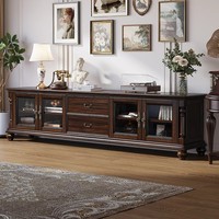 Meuble TV vintage de style américain en bois massif, meuble de rangement sur pied pour salon, étagère en noyer noir, modèle fabriqué en Chine