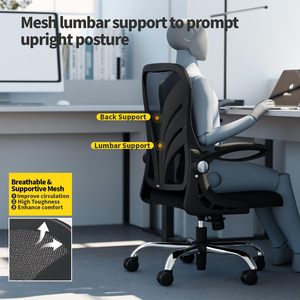 Chaise de bureau ergonomique à <span class=keywords><strong>dossier</strong></span> haut en maille, avec <span class=keywords><strong>dossier</strong></span> et accoudoirs pliables, support lombaire en maille, fonction d'inclinaison, noir - Product Image 5