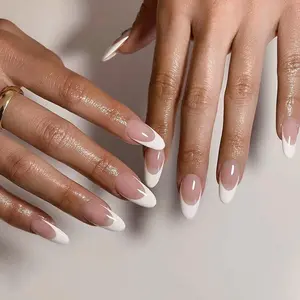 흰색과 분홍색 2 색 간단한 손톱 24 개 프랑스 중국 여성 착용 손톱 가짜 손톱