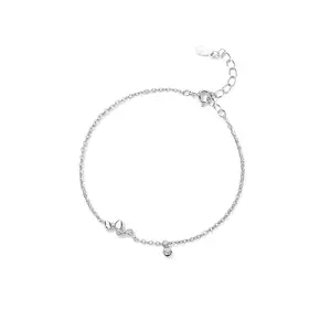 Elegant Wholesale 999 Sterling Silver Jewelry Thin Chain Bracelets 18k Gold Plated Zircon Charm Bow Bracelet For Girls