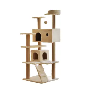 Modern bej kedi tırmanıcı toptan basit kedi ağacı mobilya Sisal tırmalama sütunu kedi peluş ev mobilya stoklanan özelliği