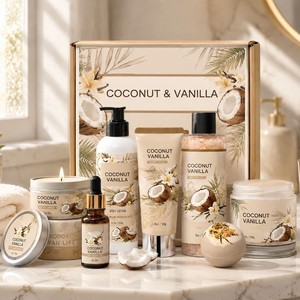 Coffret Cadeau Bain aux Herbes Coco & Vanille avec 100ml de Produits de Soin Variés Revitalisants pour la Peau - Product Image 3