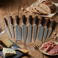 En stock, Commerce extérieur transfrontalier, Ensemble de couteaux de chef en acier inoxydable à motif laser Damas, affûtés à la main, pour cuisine occidentale, Cadeau