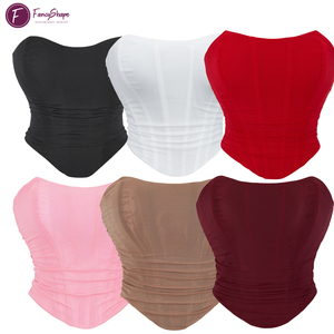 Corsé Bustier de Malla para Mujer con Diseño de Retazos y Espalda Descubierta Sin Tirantes y Cordones Traseros, Top Corto Moldeador - Product Image 1