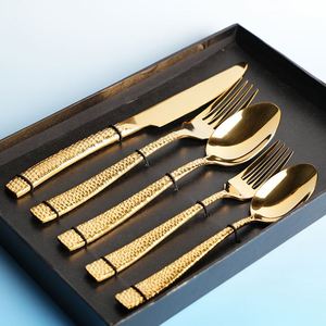 Custom Wholesale High Quality Design <b>Sets</b> 5Pcs Gold 430 Stainless Steel Restaurant Dinner <b>Cutlery</b> <b>Set</b> - Product Image 6