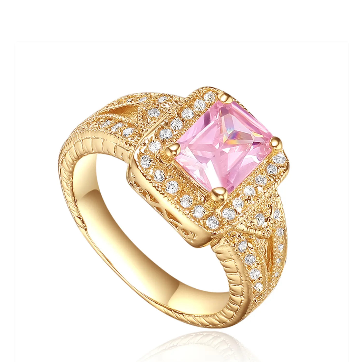 मढ़वाया छल्ले महिलाओं शादी के गहने सगाई के छल्ले सोना 925 स्टर्लिंग चांदी लक्जरी गुलाबी उच्च गुणवत्ता घन Zirconia फैशनेबल