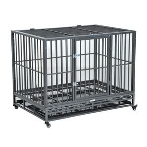 Foldable Heavy Duty Steel Dog Crate with Wheels Tube Cage