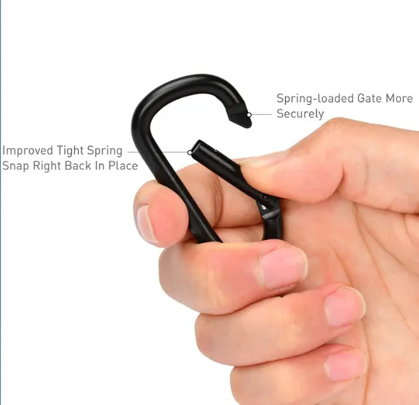 2.3inch móc nhỏ đầy đủ móc khóa màu đen đa dụng nhôm D Vòng Mini Clip karabiner tùy chỉnh Carabiner kim loại Snap móc khóa