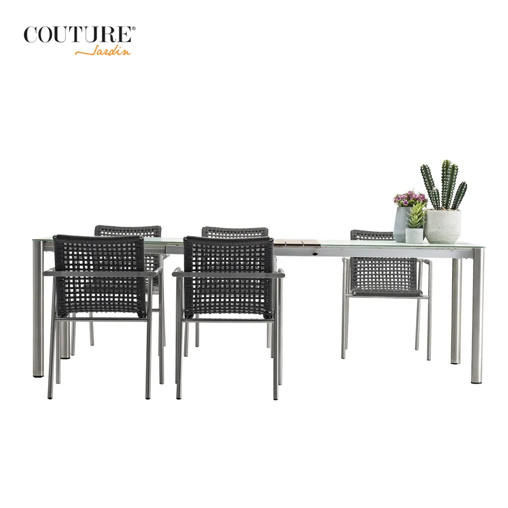 Роскошный обеденный стол Couture Zoom в европейском стиле, наборы для улицы, для вечеринки, для патио, мебель из нержавеющей стали, садовые обеденные наборы