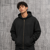 Blouson court zippé à capuche pour homme, 100% Coton, Hiver, Coupe oversize, Épaules tombantes, Poignets et ourlet côtelés, Vente en gros