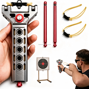 Nouvelle Lance-pierre Tactique Automatique 2026 en Alliage d'Aluminium Rouge et Argent, Conception Durable pour la Chasse et l'Utilisation en Extérieur (Adulte) - Product Image 1