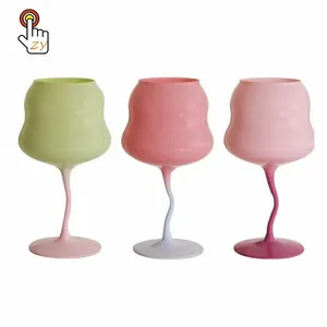 New Design Unique Fancy Cream Twist Wine Glass Pink Girl Goblet Colorful Mug Goblet Glass Tableware