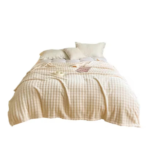 Coperta in pile di <span class=keywords><strong>flanella</strong></span> intrecciata color corallo, bifacciale, per tutte le stagioni, 100% poliestere, atossica, con motivo a righe, per letto, stile europeo - Product Image 1