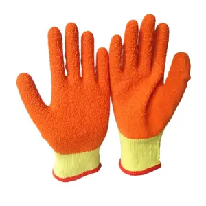 10 Gauge 5 threads polycotton working gloves coated with latex on palm wrinkle finish