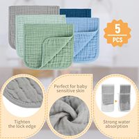 SAILING Lot de 5 langes d'épaule pour bébé en mousseline 100% coton, 10x20 pouces, essentiels pour nouveau-né, bleu et vert, unis