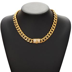 OEM ODM LEPAI Collar de cadena cubana de acero inoxidable para hombre con cierre de concha de 26 letras, joyería de moda, cadena con diseño de cifrado - Product Image 2