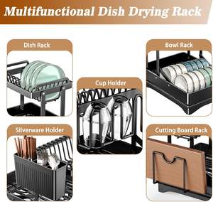 Кухонная большая стойка для посуды с дренажем, металлическая Двухуровневая сушилка для посуды с держателем посуды для кухонной стойки - Product Image 5
