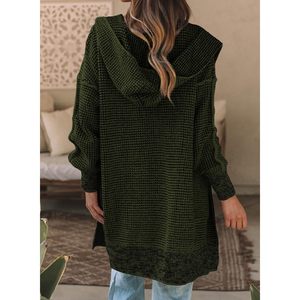 2025 femmes surdimensionné à capuche tricoté Plaid manteau ouvert devant gros Cardigan pull vert noirâtre grand automne hauts hiver - Product Image 3