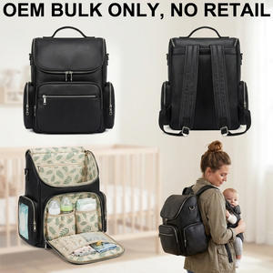 <span class=keywords><strong>Sac</strong></span> <span class=keywords><strong>à</strong></span> <span class=keywords><strong>langer</strong></span> classique personnalisé en cuir végétalien PU <span class=keywords><strong>noir</strong></span> pour maman, motif doublure sur mesure, fabrication OEM ODM - Product Image 1