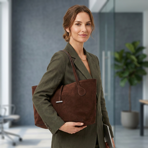 Pochette élégante et durable en cuir véritable souple, écologique, imperméable, avec fermeture éclair, légère, pour femme, avec bandoulière, 3L+ grande capacité - Product Image 1