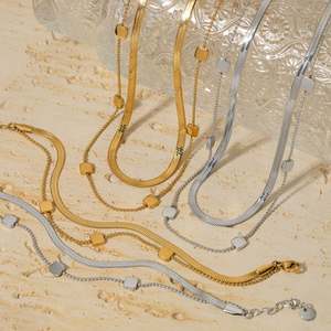 Collier ras du cou simple à double couche pour femme, bijoux INS, en acier inoxydable étanche avec placage or, vente chaude, cadeau d'anniversaire - Product Image 2