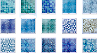 Prix de gros 300*300mm Carrelage mosaïque brillant moderne en verre bleu pour piscine d'hôtel, décoration intérieure et extérieure de villa
