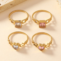Cincin berlian persegi hati warna-warni Fashion, perhiasan cincin baja tahan karat berlapis emas 18K untuk wanita