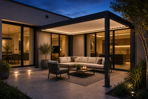 ศาลาพักผ่อนแบบติดผนัง รุ่น RK-E2 ซีรีส์ E ของ Relax Courtyard หลังคาเปิด-ปิดได้ ทำจากอะลูมิเนียม พร้อมฉากกั้นเพิ่มความเป็นส่วนตัว แสงสว่างรอบข้าง เหมาะสำหรับสวนพักผ่อน - Product Image 6