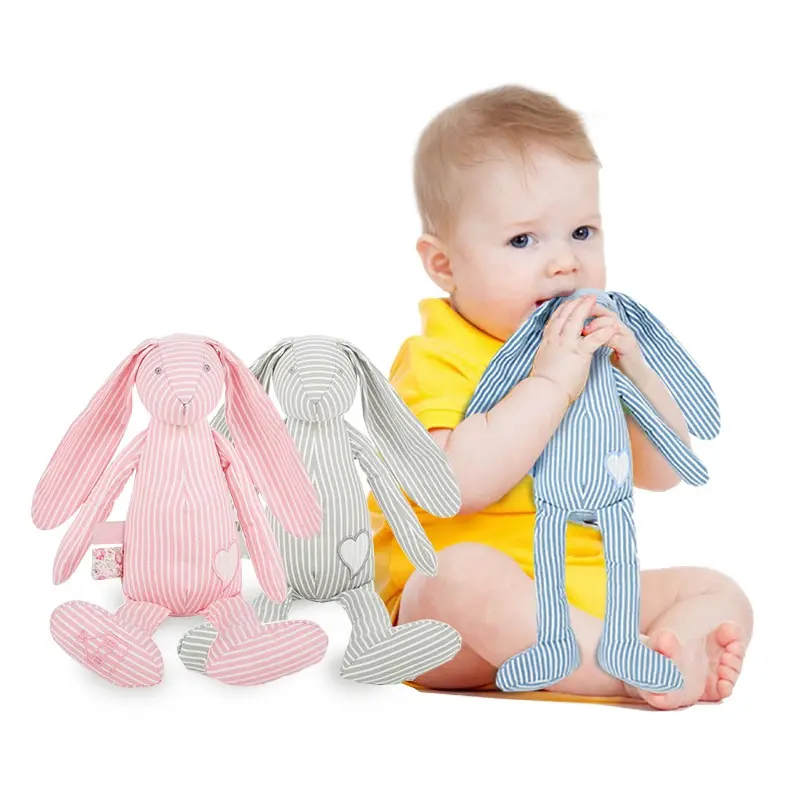 Easter Soft Cotton Bunny Toy Stripe Linen Fabric Rabbit Doll Baby gift