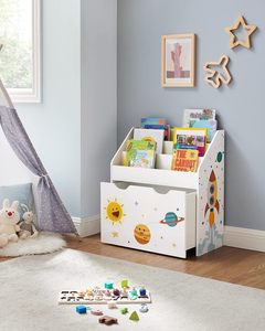 <span class=keywords><strong>Bibliothèque</strong></span> pour enfants Organisateur de jouets <span class=keywords><strong>Coffre</strong></span> et <span class=keywords><strong>bibliothèque</strong></span> avec 3 étagères Boîte de rangement avec roues Thème d'espace polyvalent - Product Image 4