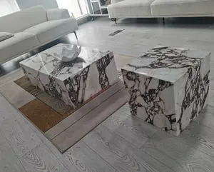 MARSSTONE Hot-sale Rectangle Calacatta Violet Color Veins Plinth Coffee Table Top Customize Design Marble Plinth For Home Decor