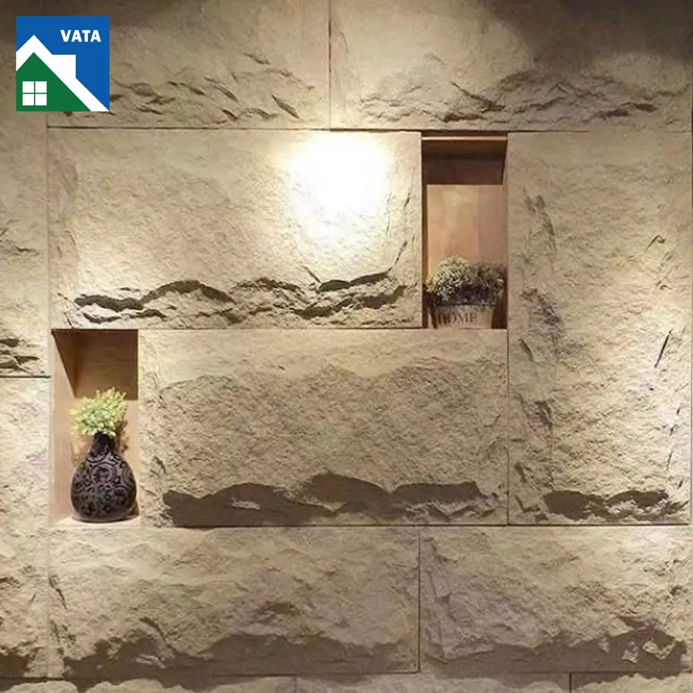 Grosir bahan dekorasi eksterior batu buatan poliuretan ringan interior 3D jamur PU batu Panel dinding