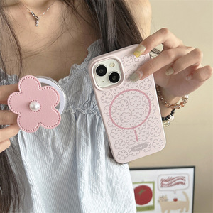 เคสโทรศัพท์ซิลิโคนเหลวแบบแม่เหล็ก ลายดอกไม้สีชมพูอ่อน สำหรับ iPhone 17 ProMax 16 15 14 ป้องกันการกระแทก - Product Image 2