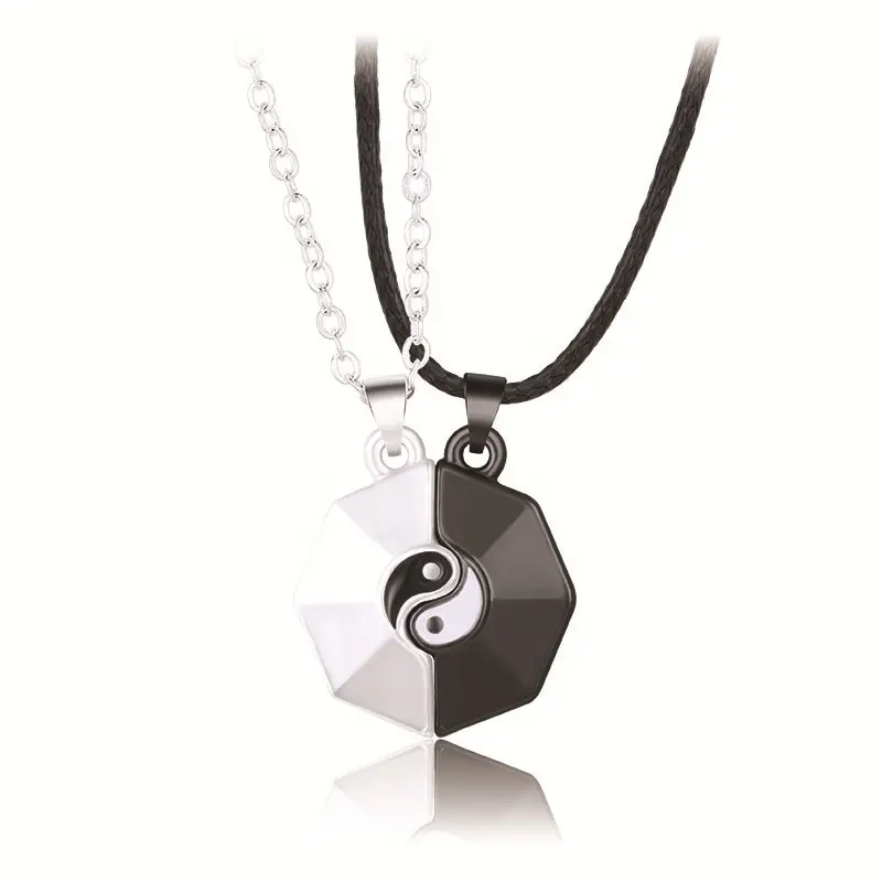 Matching Puzzle Necklaces Yinyang Couples Magnetic Necklace for Women Men Taiji Bagua Pendent Necklace Valentines Gift for Lover