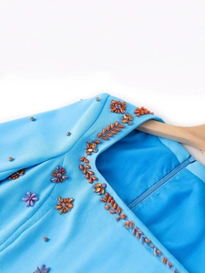 A11777 Abito Blu Navy Aderente con Perline per Donna, Alta Qualità, Casual per Feste e Industria Pesante, Minimalista Blu Navy - Product Image 4