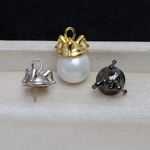 Pendentif en argent S925 en forme de chapeau d'elfe baroque, perle polyvalente, base creuse, accessoire de chapeau de clown DIY, composants de bijoux - 4115 - Product Image 1