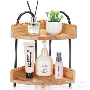 Wooden Vanity Cosmetic Storage Rack 2 Tier Circular Freestanding For Personal Care Products <b>Bathroom</b> Shelves - Product Image 1