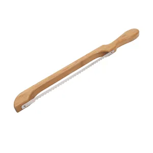 Custom 16 Inch Bamboo Bread Bow Knife Premium Stainless Steel Serrated Homemade Bread Slicing Knife