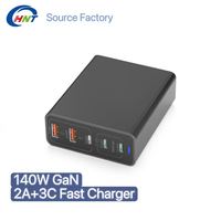 Station de charge HNT 140W GaN 5 ports 3C2A PD100W QC3.0 Multi USB-C USB-A Adaptateur d'alimentation rapide portable pour téléphone portable et ordinateur portable