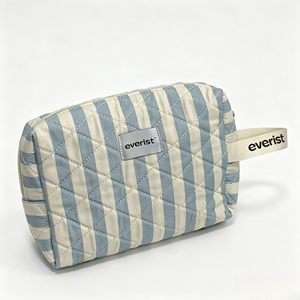 Soft Cotton Striped <b>Makeup</b> Organizer <b>Bag</b> <b>Quilted</b> Wash <b>Bag</b> Ladies Portable Cosmetic Pouch Custom Logo Travel Toiletry <b>Bag</b> - Product Image 3