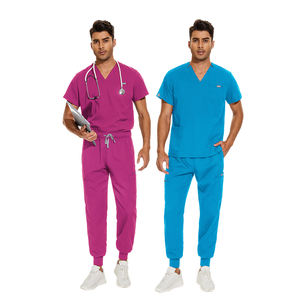 Trabajador de la salud de moda negro cuello en V mujeres hombres enfermera Dental Doctor cintura elástica Jogger pantalones Scrubs uniformes conjuntos - Product Image 3