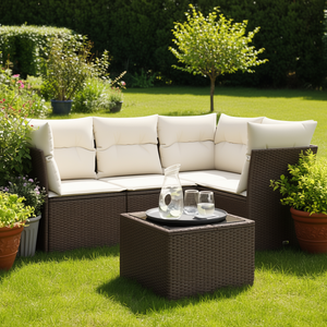 Ensemble de canapés de jardin en rotin PE brun avec coussins crème, design contemporain, imperméable, pour usage extérieur - Product Image 2