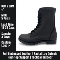 Bottes tactiques d'extérieur montantes noires en cuir gaufré à lacets pour hommes, semelle en caoutchouc à crampons radiaux, bottes de travail OEM pour patrouille